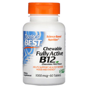Doctors Best, Chewable Fully Active Vitamin B12, 1000 mcg, Chocolate Mint Flavor, 60 Tabs