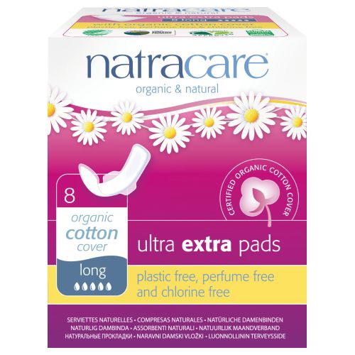 Natracare, Cool Comfort Pads and Shields Ultra Extra Pads Long With Wings, 8 Count