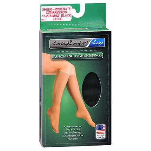 Scott Specialties, Fashion Knee High Stockings Sheer Moderate Compression Black Medium, Large 1 Pair