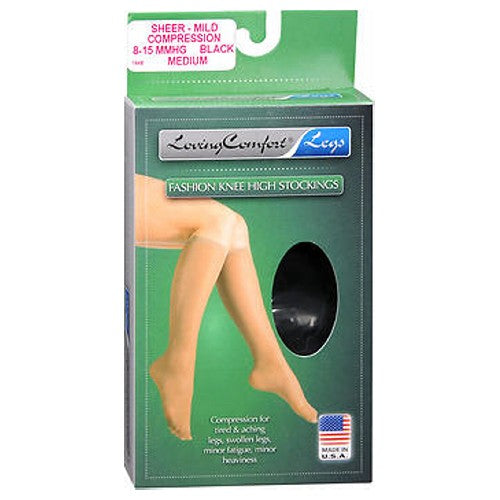 Scott Specialties, Fashion Knee High Stockings Sheer Mild Compression Black, Medium 1 Pair