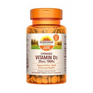 Sundown Naturals, Sundown Naturals Chewable Vitamin D3, 1000 IU, Strawberry-Banana Flavor 120 Tabs