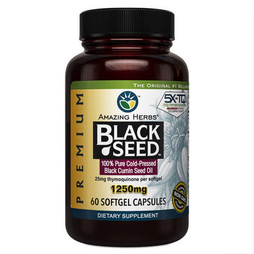 Amazing Herbs, Black Seed Black Cumin Seed Oil, 1250 mg, 60 Caps