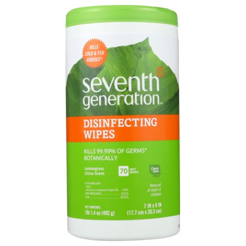 Seventh Generation, Disinfecting Wipes, Lemongrass Citrus, 70 Count (Case of 6)