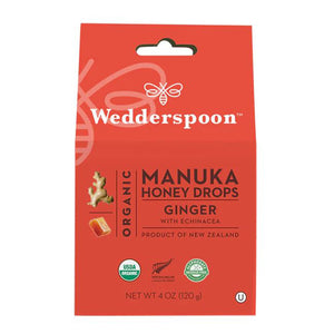 Wedderspoon, Organic Manuka Honey Drops Ginger with Echinacea, 4 Oz