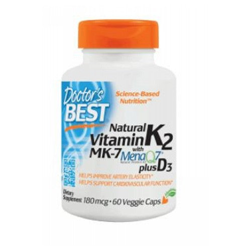 Doctors Best, Natural Vitamin K2 MK-7 with MenaQ7 plus Vitamin D3, 180 mcg, 60 Caps