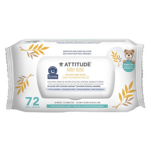 Attitude, Sensitive Skin Care Natural Baby wipes - Baby, 72 Count