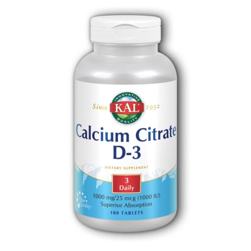 Kal, Calcium Citrate with D-3, 180 Tabs