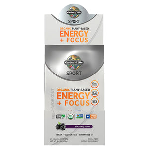 Garden of Life, Sport Organic Plant-Based Energy Plus Focus Pre-Workout, Blackberry 12 Count
