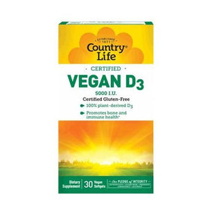 Country Life, Vegan D3, 5000 Iu, 30 Veg Softgels