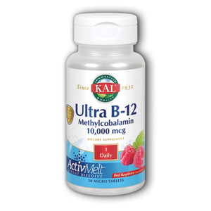Kal, Ultra B-12 Methylcobalamin ActivMelt Vegetarian Raspberry, 10000 mcg, 30 Count