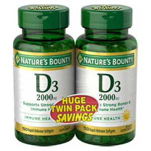 Nature's Bounty, Vitamin D3, 2000 IU, 12 X (150 Softgels + 150 Softgels)