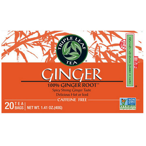 Triple Leaf Tea, Ginger Caffeine Tea 100% Ginger Root, 20 Bags