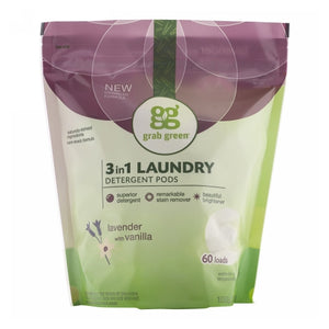 Grab Green, 3 in 1 Laundry Detergent Pods Lavender Vanilla, 60 Loads