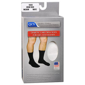 Qcs, Qcs Diabetic Care Crew Sock For Men And Women Medium White, 1 Each