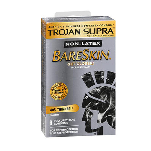 Trojan Supra BareSkin Lubricated Polyurethane Condoms 6 Each by Trojan