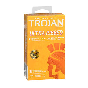 Trojan Ultra Ribbed Lubricated Latex Condoms 12 Each by Trojan