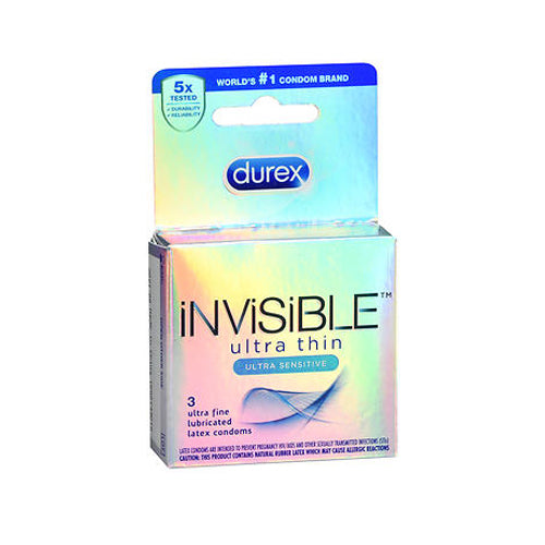 Durex, Durex Invisible Ultra-Thin Ultra-Sensitive Lubricated Latex Condoms, 3 Each