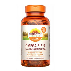 Sundown Naturals, Sundown Naturals Omega 3-6-9 Flax Fish & Borage Oils Softgels, 200 Softgels