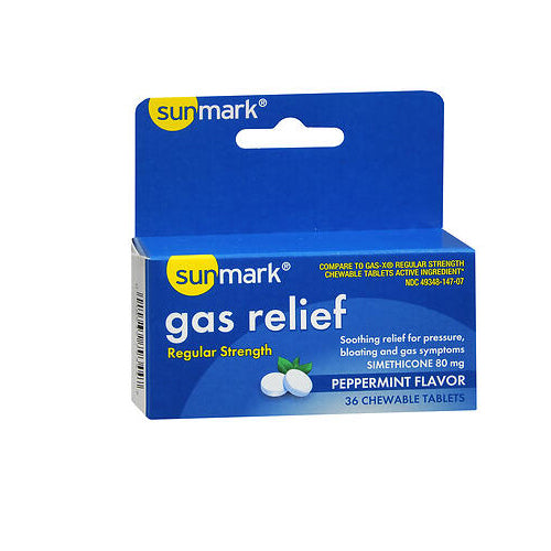 Sunmark, Sunmark Gas Relief Chewable Tablets Regular Strength Peppermint Flavor, 36 Tabs