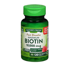 Nature's Truth, Nature's Truth Ultra Biotin Fast Dissolve Tablets Natural Berry Flavor, 10000 mcg, 120 Tabs
