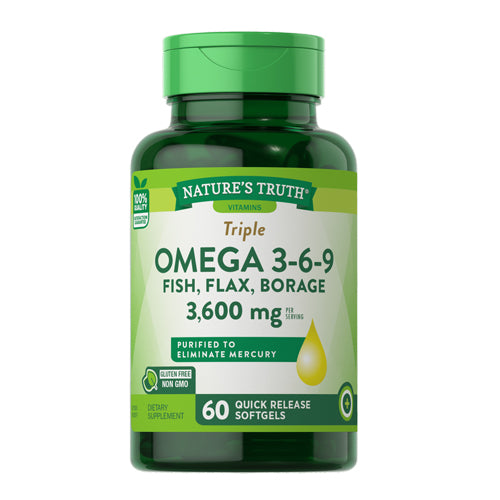 Nature's Truth, Nature's Truth Triple Omega 3-6-9 Fish - Flax &  Borage Quick Release Softgels, 1200 mg, 60 Caps