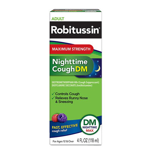Robitussin, Robitussin Adult Nighttime Cough DM Liquid Maximum Strength, 4 Oz