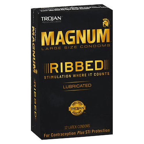 Trojan Magnum Large Size Latex Condoms Ribbed Lubricated 12 Each by Trojan