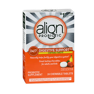 Align, Align Probiotic Supplement Chewable Tablets Banana Strawberry, 24 Each
