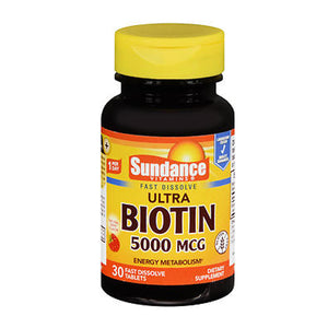 Sundance, Sundance Vitamins Ultra Biotin Tablets Natural Berry Flavor, 5000 mcg, 30 Tabs