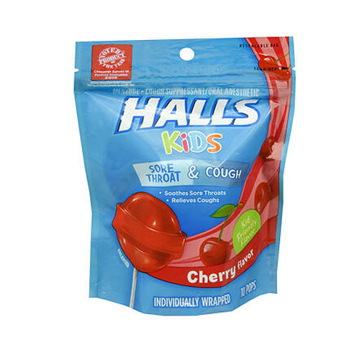 Halls, Halls Kids Cough & Sore Throat Pops Cherry Flavor, 10 Each
