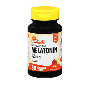 Sundance, Sundance Max Melatonin Tablets Natural Berry Flavor, 12 mg, 60 Tabs