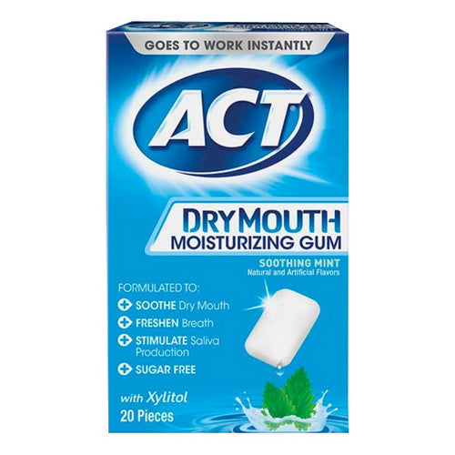Act, Act Dry Mouth Moisturizing Gum With Xylitol Sugar Free Soothing Mint, 20 Each