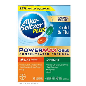 Alka-Seltzer, Alka-Seltzer Plus Maximum Strength Cold & Flu PowerMax Gels Day & Night, 16 Caps