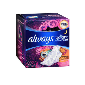 Always Discreet, Always Radiant Pads With Flexi-Wings Overnight Flow Light Clean Scent, 10 Each