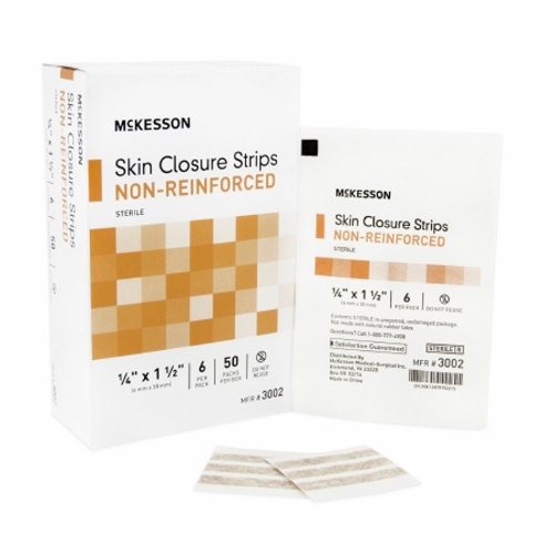 McKesson, Skin Closure Strip McKesson 1/4 X 1-1/2 Inch Nonwoven Material Flexible Strip Tan, Count of 200