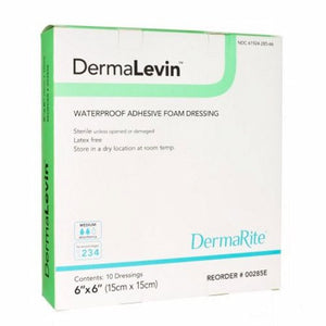 DermaRite, Foam Dressing DermaLevin  6 X 6 Inch Square Adhesive with Border Sterile, Count of 10