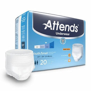 Attends, Unisex Youth Absorbent Underwear Attends  Pull On with Tear Away Seams Small Disposable Moderate Abs, Count of 80