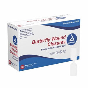 Dynarex, Skin Closure Strip Secure Strip 3/8 X 1-13/16 Inch Plastic Butterfly Closure White, Count of 100
