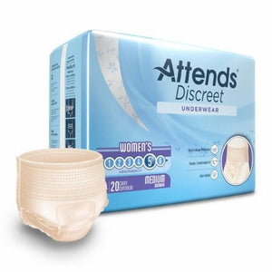 Attends, Female Adult Absorbent Underwear Attends  Discreet Pull On with Tear Away Seams Medium Disposable He, Count of 20