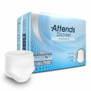 Attends, Male Adult Absorbent Underwear Attends  Discreet Pull On with Tear Away Seams Small / Medium Disposa, Count of 20