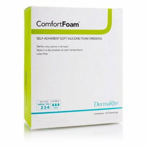 DermaRite, Silicone Foam Dressing ComfortFoam 8 X 8 Inch Square Silicone Adhesive without Border Sterile, Count of 5