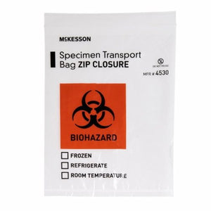 McKesson, Specimen Transport Bag McKesson 8 X 10 Inch Plastic Biohazard Symbol / Storage Instructions Zip Clos, Count of 1000