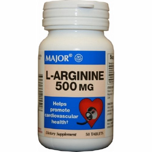 Major Pharmaceuticals, Dietary Supplement Major  L-Arginine 500 mg Strength Tablet 50 per Bottle, Count of 1