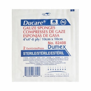 Derma e, Gauze Sponge Ducare Cotton 8-Ply 4 X 4 Inch Square Sterile, Count of 25