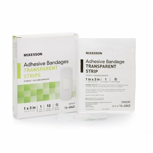 McKesson, Adhesive Strip McKesson 1 X 3 Inch Silicone Rectangle Sheer Sterile, Count of 10