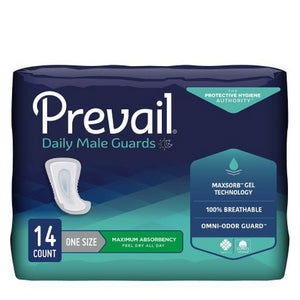 First Quality, Bladder Control Pad Prevail  Daily Male Guards 12-1/2 Inch Length Heavy Absorbency Polymer Core One, Count of 14