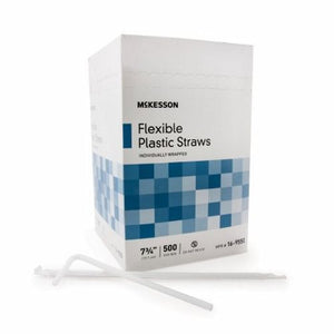 McKesson, Flexible Drinking Straw McKesson 7-3/4 Inch White Individually Wrapped, Count of 1