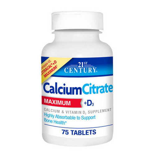 21st Century, Calcium Citrate + D3, 75 Tabs