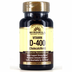 Windmill Health, Vitamin D, 400IU 250 Tabs