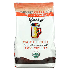 Tylers Coffee, Organic Coffee Decaffeinated, Acid-Free 12 Oz